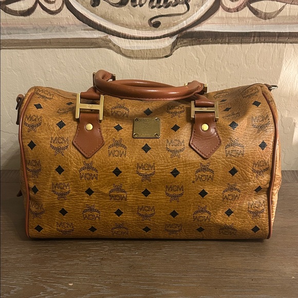 MCMCognac Visetos Boston Bag